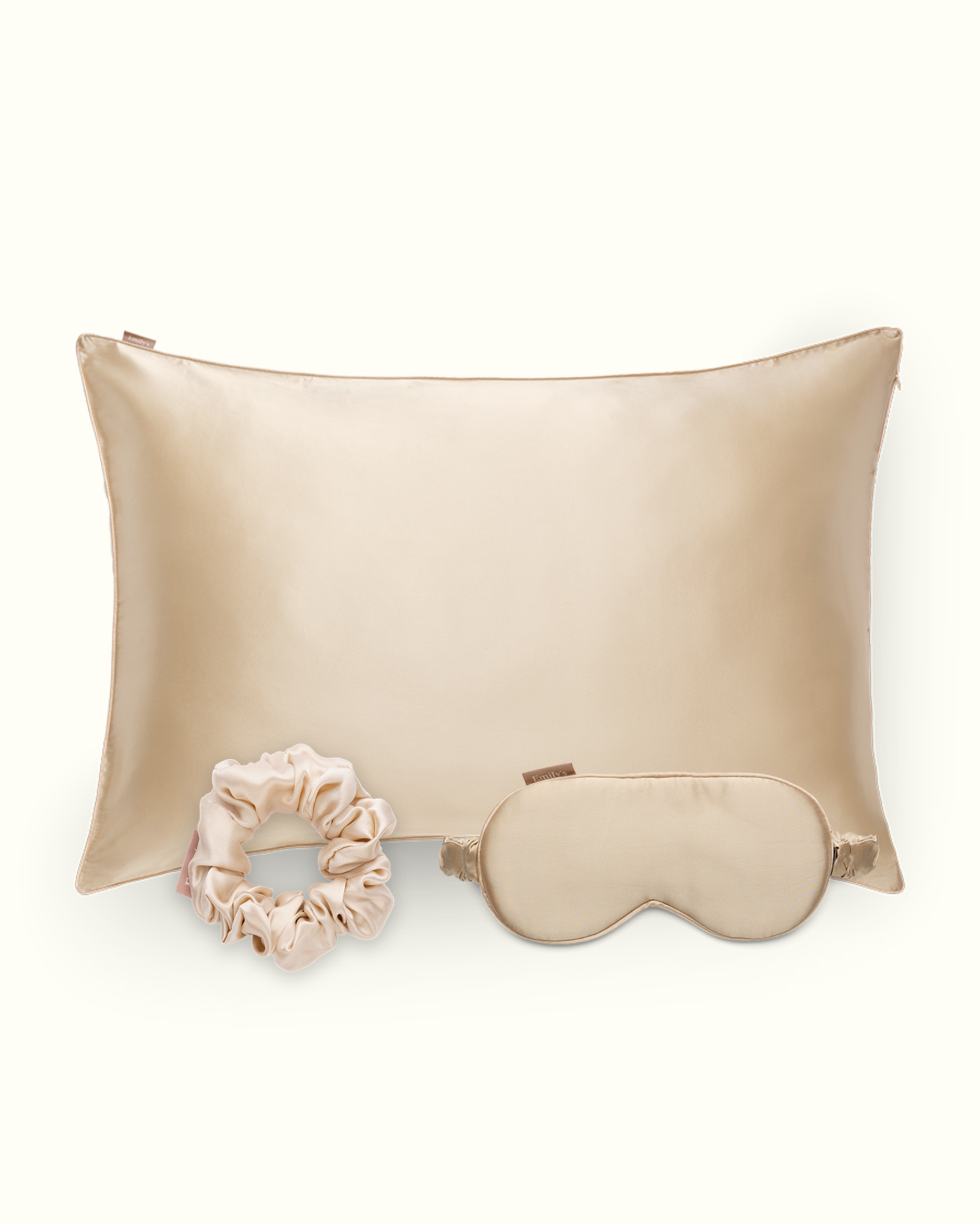 Coffret cadeau - Taie en soie, masque de sommeil, chouchou OFFERT - Champagne