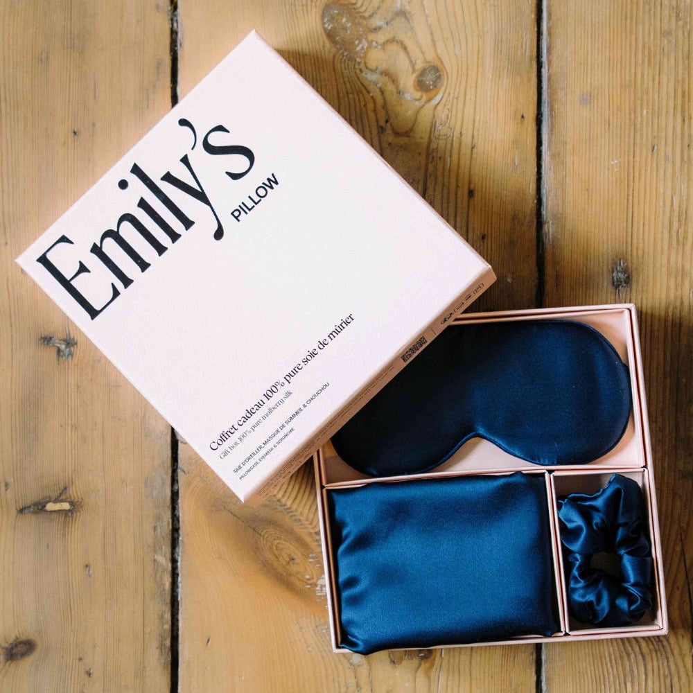 Gift set - Silk Pillowcase, Sleep Mask, Scrunchie M - Midnight Blue