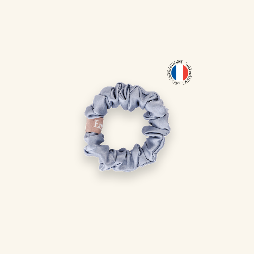 Chouchou 100% pure soie - Confectionné en France - Bleu Glacier