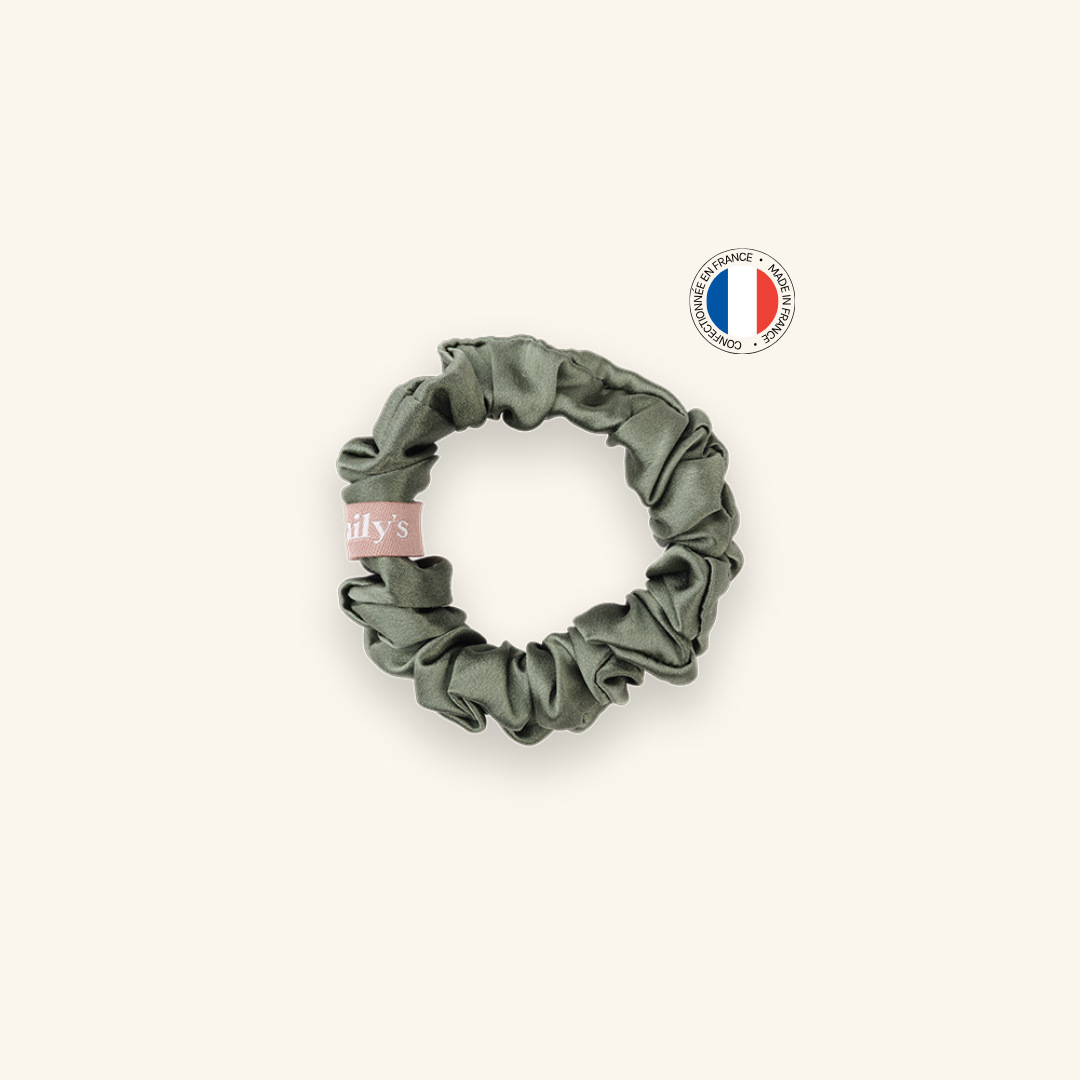 Chouchou 100% pure soie - Confectionné en France - Vert Sauge