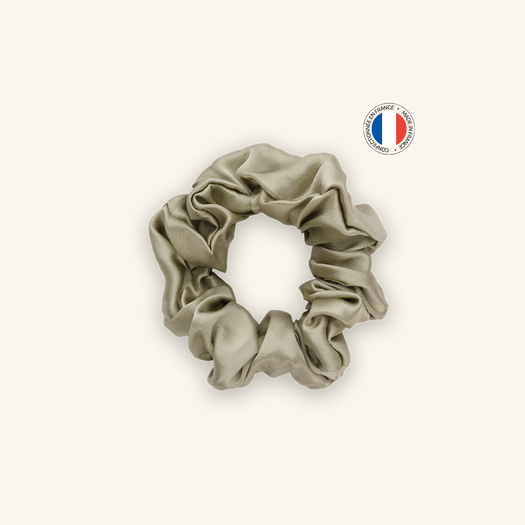 Chouchou 100% pure soie - Confectionné en France - Vert Amande