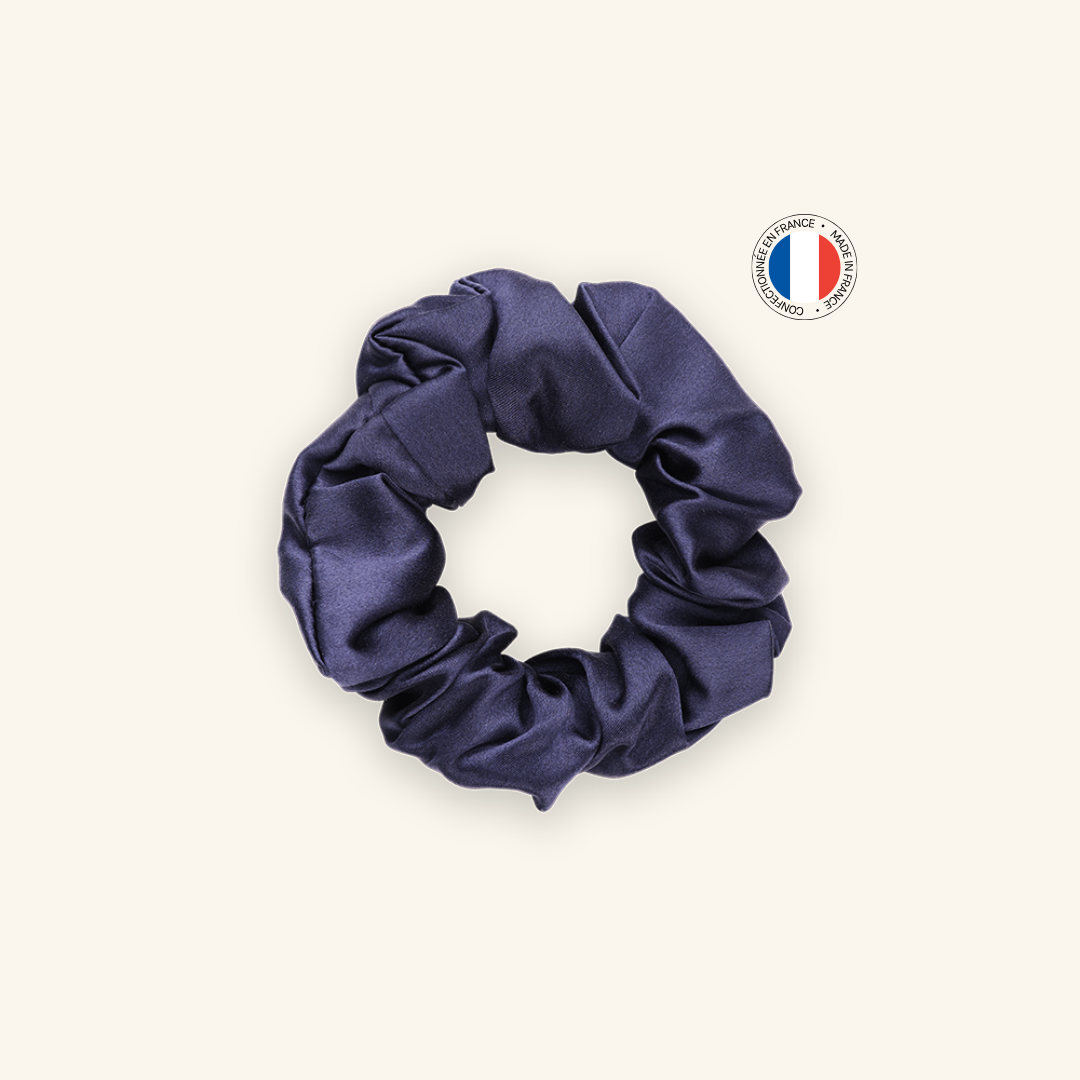 Chouchou 100% pure soie - Confectionné en France - Bleu Nuit