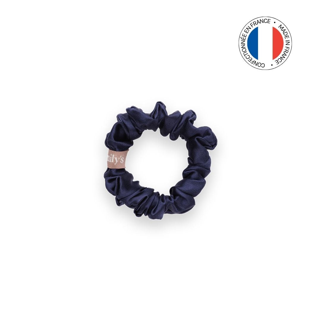 Chouchou 100% soie - Confectionné en France - Bleu Nuit