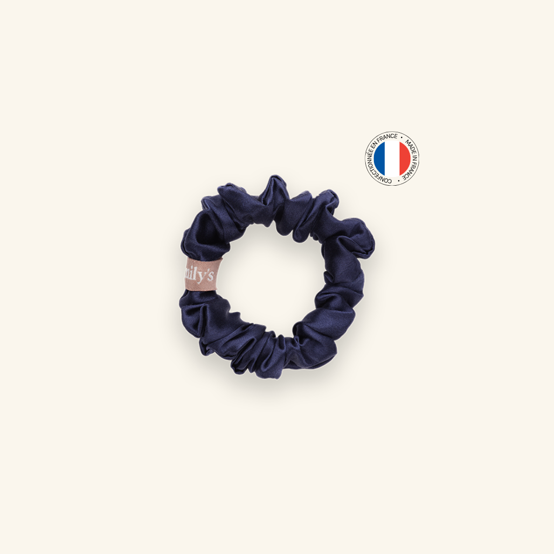 Chouchou 100% pure soie - Confectionné en France - Bleu Nuit