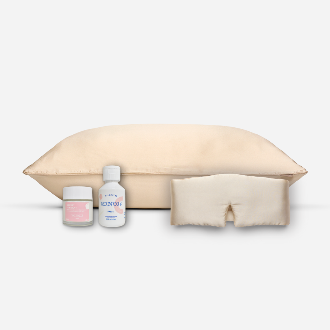 Maternity pack - silk pillowcase, night mask + shower gel and Minois balm