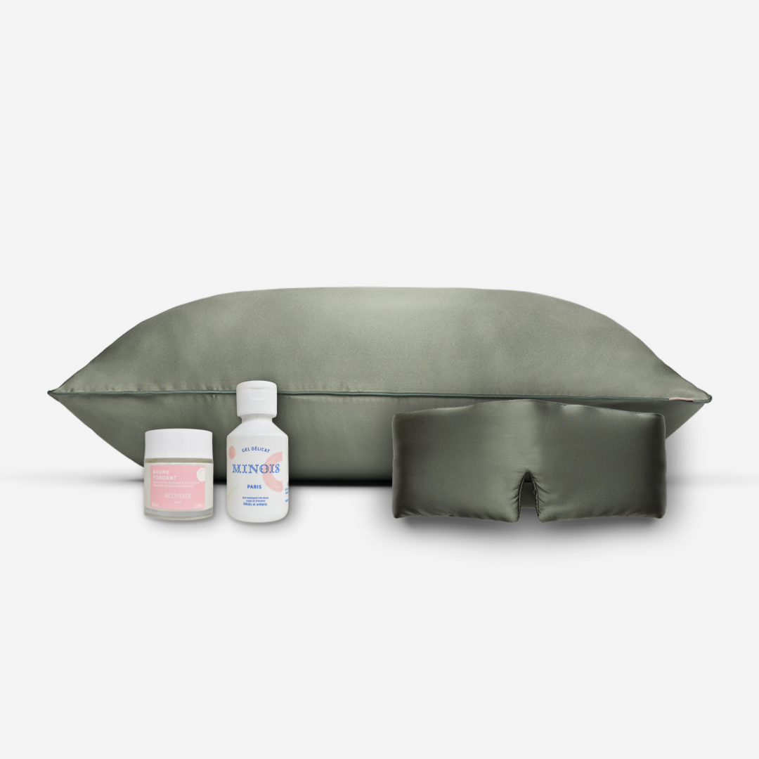 Maternity pack - silk pillowcase, night mask + shower gel and Minois balm