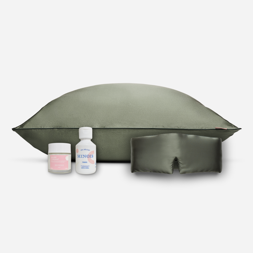 Maternity pack - silk pillowcase, night mask + shower gel and Minois balm