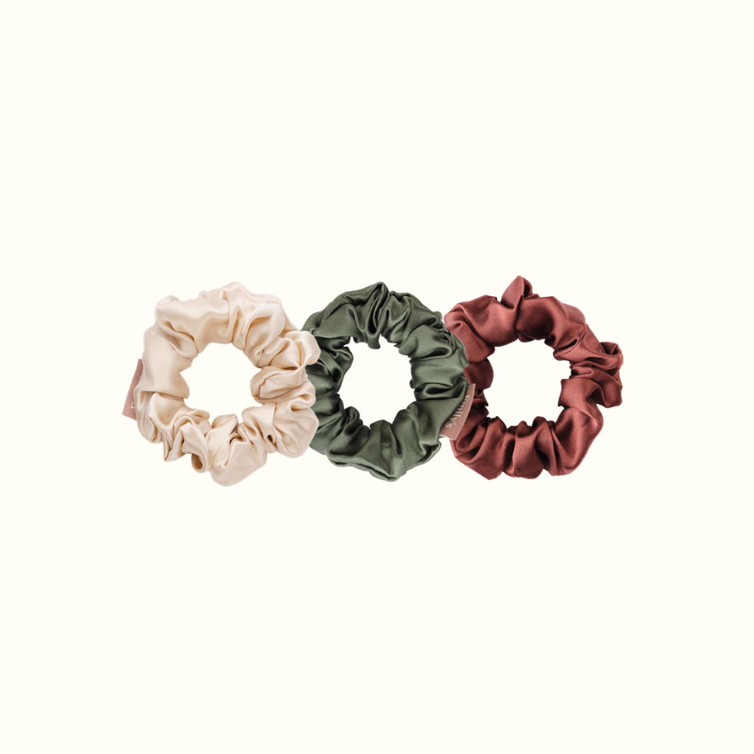 Scrunchie trio (champagne, mocha, sage green) - medium