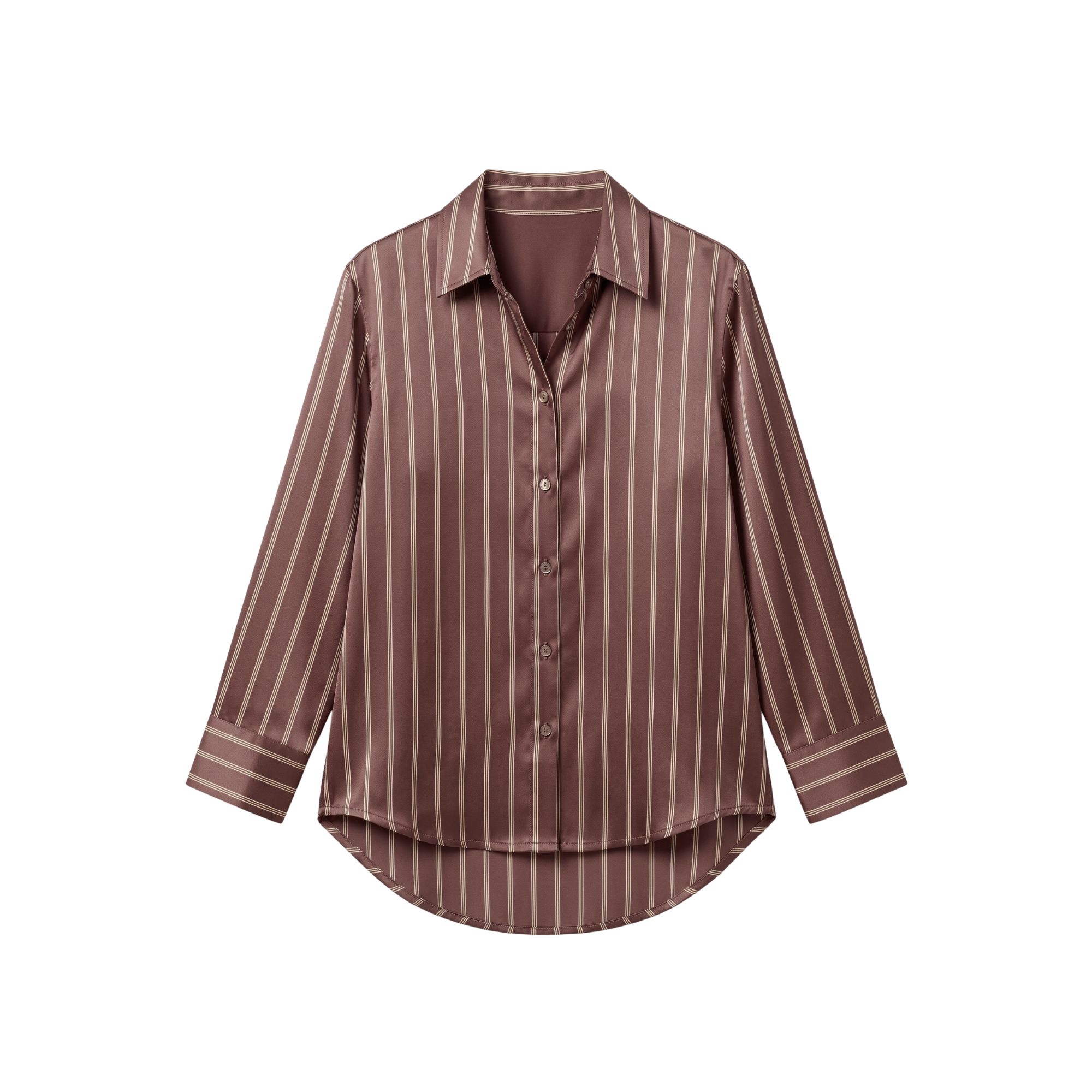 Chemise Oversize 100% pure soie de mûrier - Rayures Marron