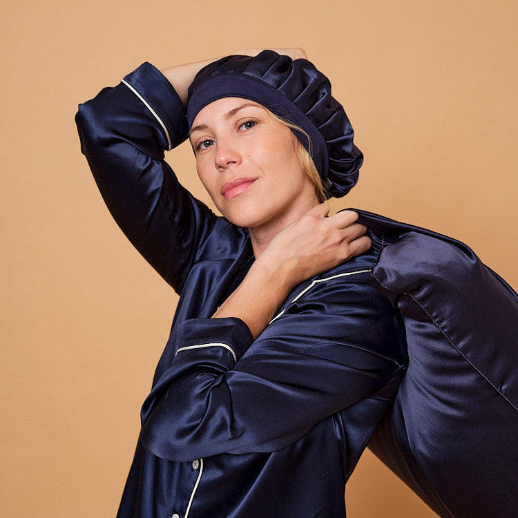 Pyjama 100% pure soie de mûrier - Bleu nuit