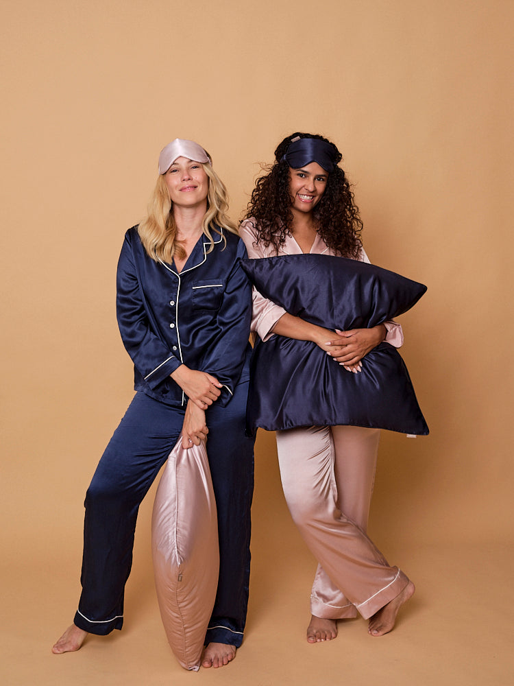 Pyjama 100% pure soie de mûrier - Bleu nuit