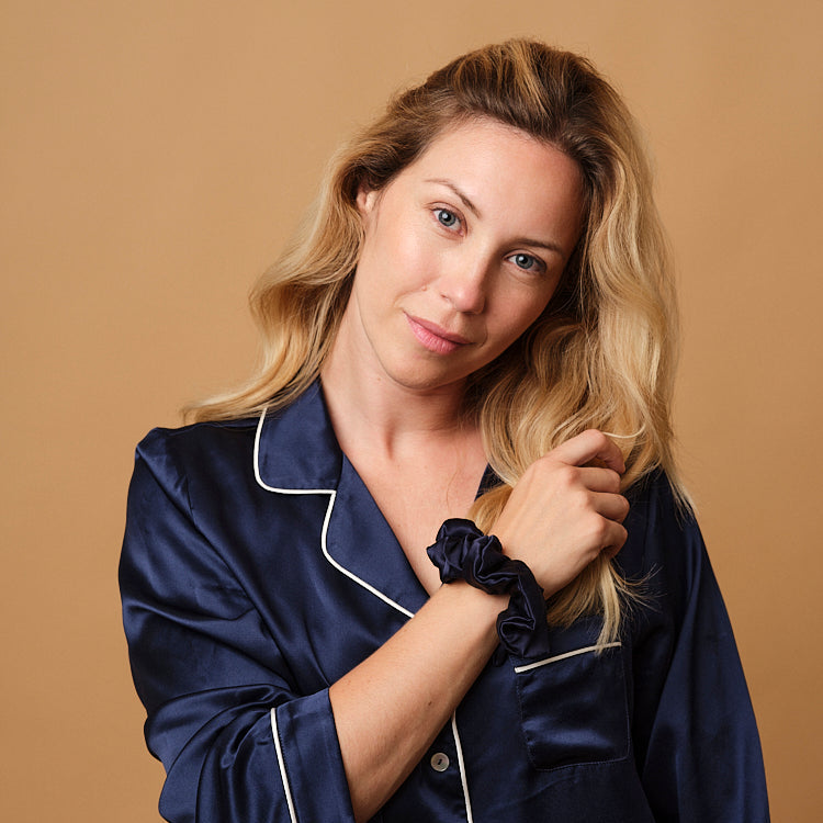 Chouchou 100% pure soie - Le moyen- Bleu nuit