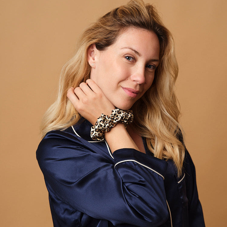 Chouchou 100% pure soie - Confectionné en France - Léopard