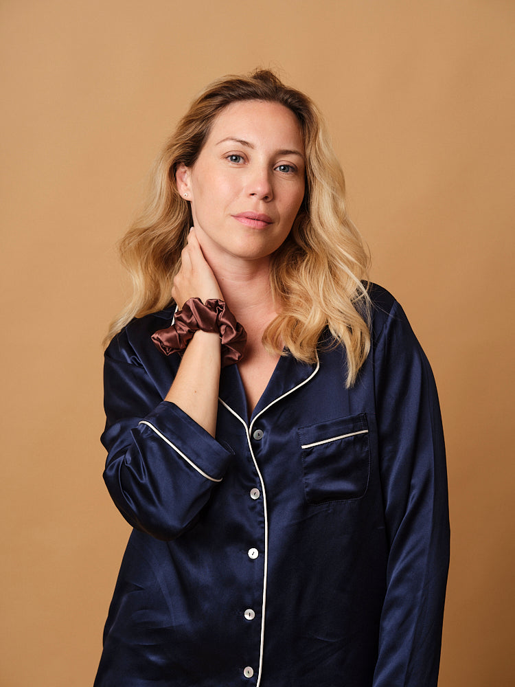 Pyjama 100% pure soie de mûrier - Bleu nuit