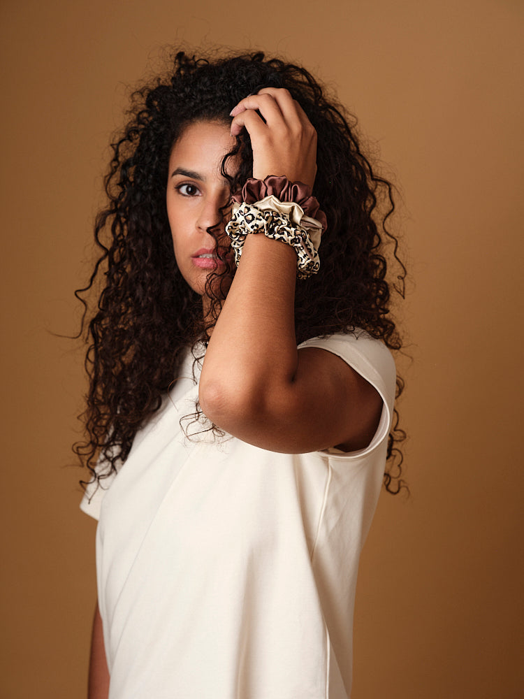 Lot de 3 chouchous (champagne, léopard, moka) - le moyen