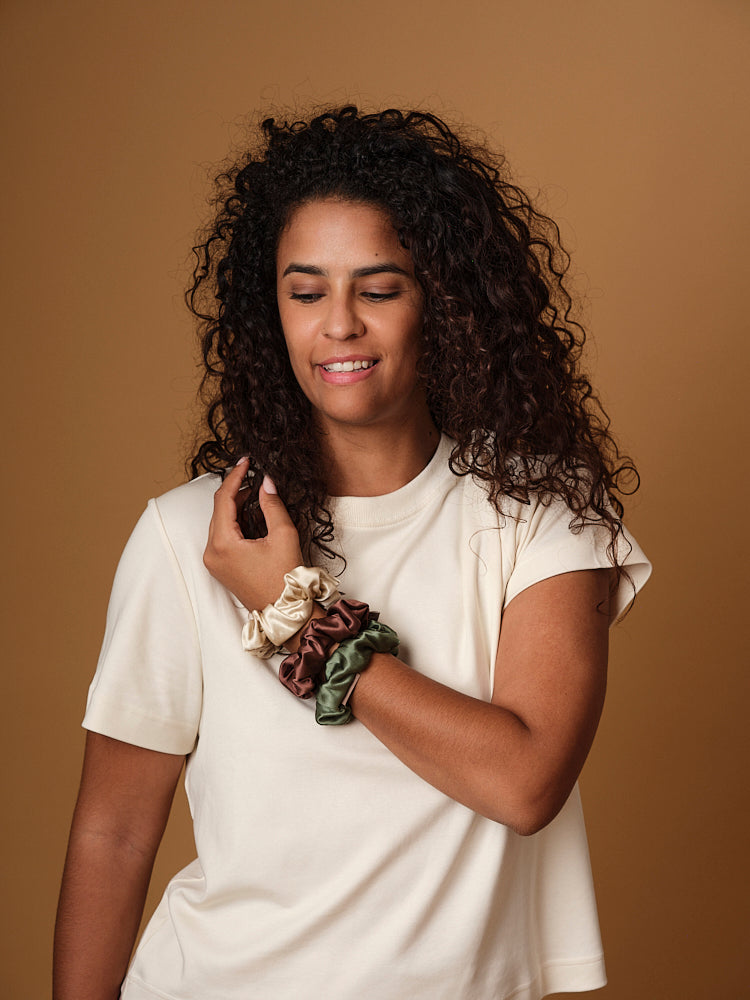 Scrunchie trio (champagne, mocha, sage green) - medium
