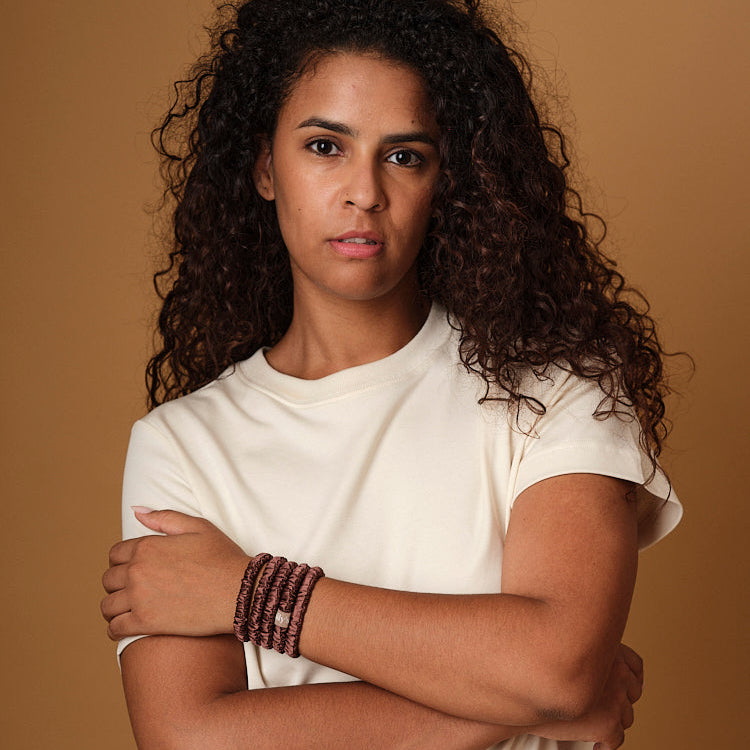 Set of 5 100% Silk Scrunchies - The Mini - Mocha