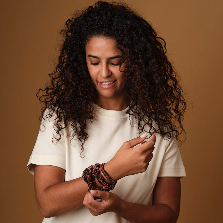 Lot de 3 Chouchous 100 % Soie - Le mini, Le Petit, Le moyen - Moka