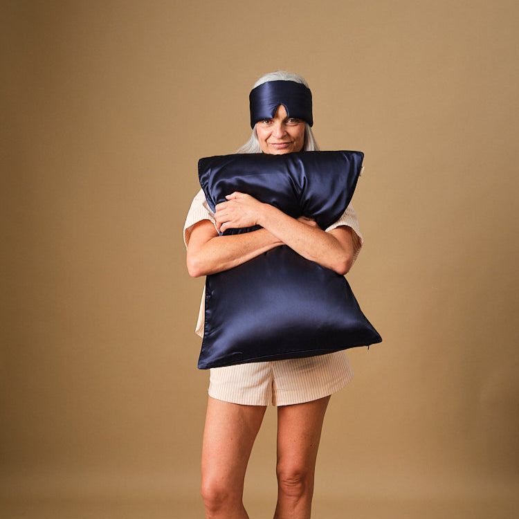 Masque de nuit bandeau 100% pure soie - Bleu Nuit