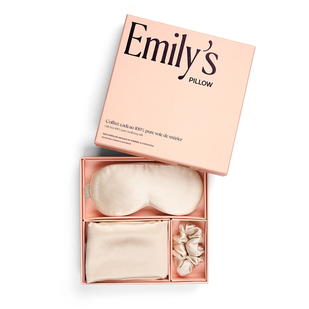 Coffret de Noël - Taie en soie, masque de sommeil, chouchou OFFERT - Champagne
