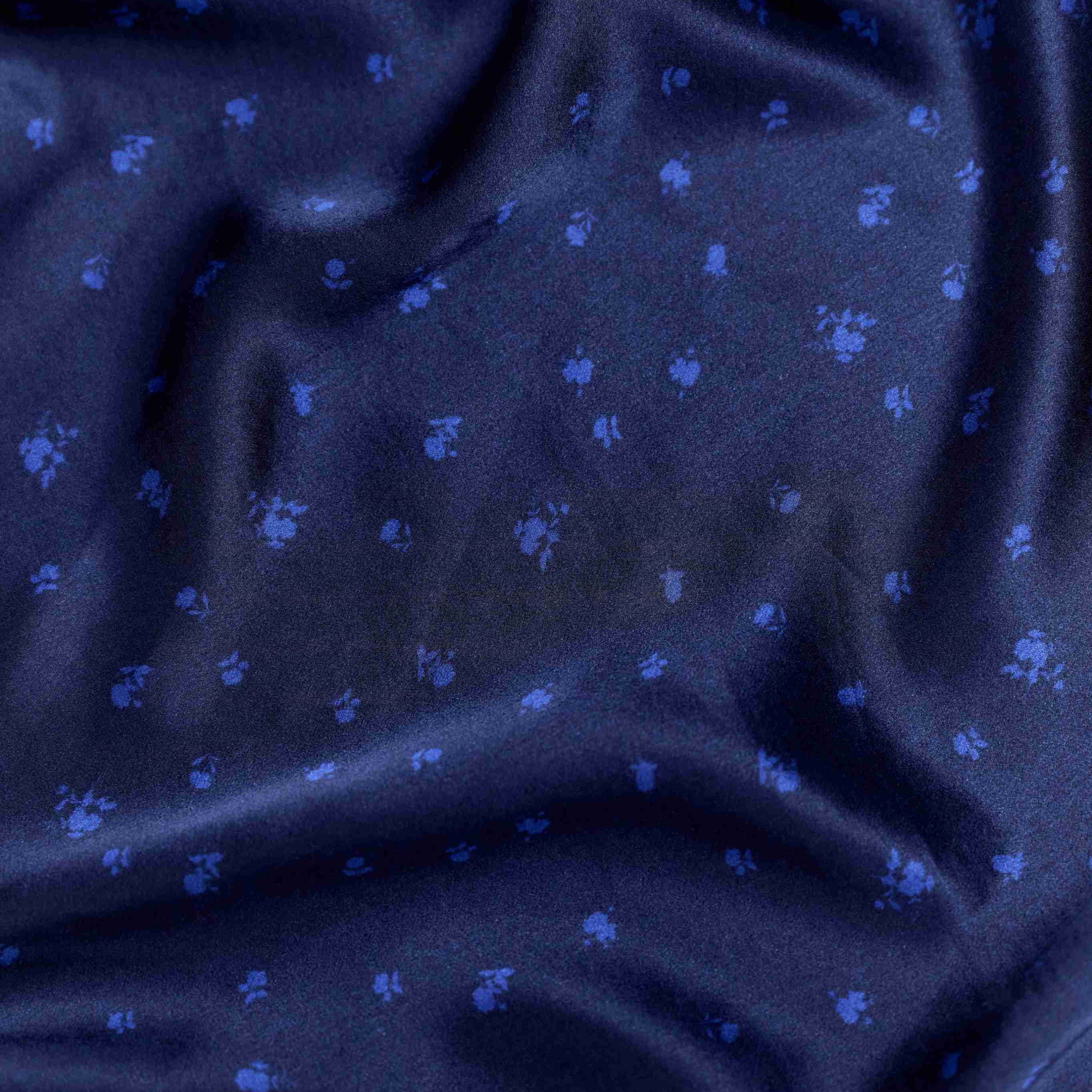 Pyjama Oversize 100% pure soie de mûrier - Bleu Nuit Fleuri