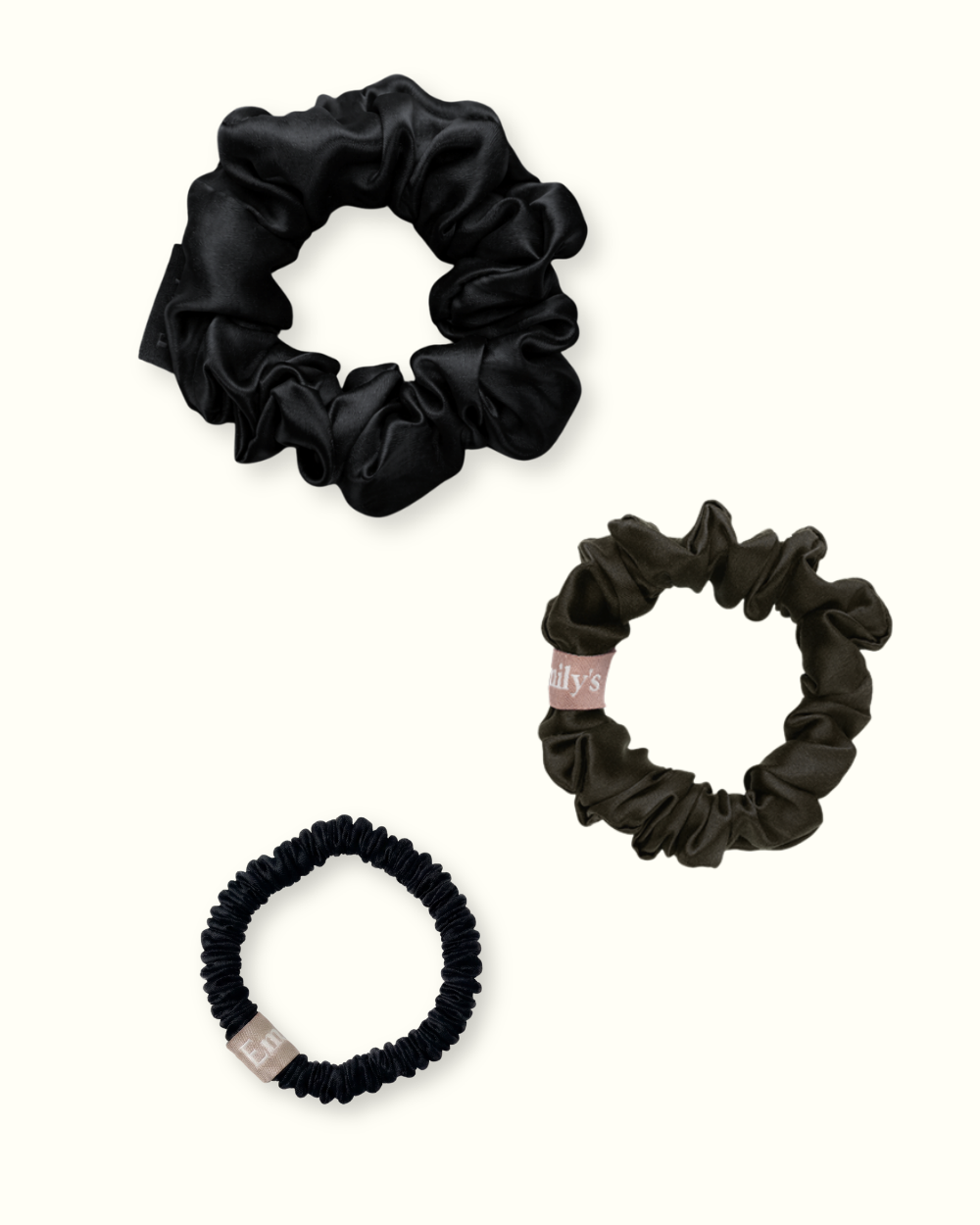 Lot de 3 Chouchous 100 % Soie - Le mini, Le Petit, Le moyen - Noir