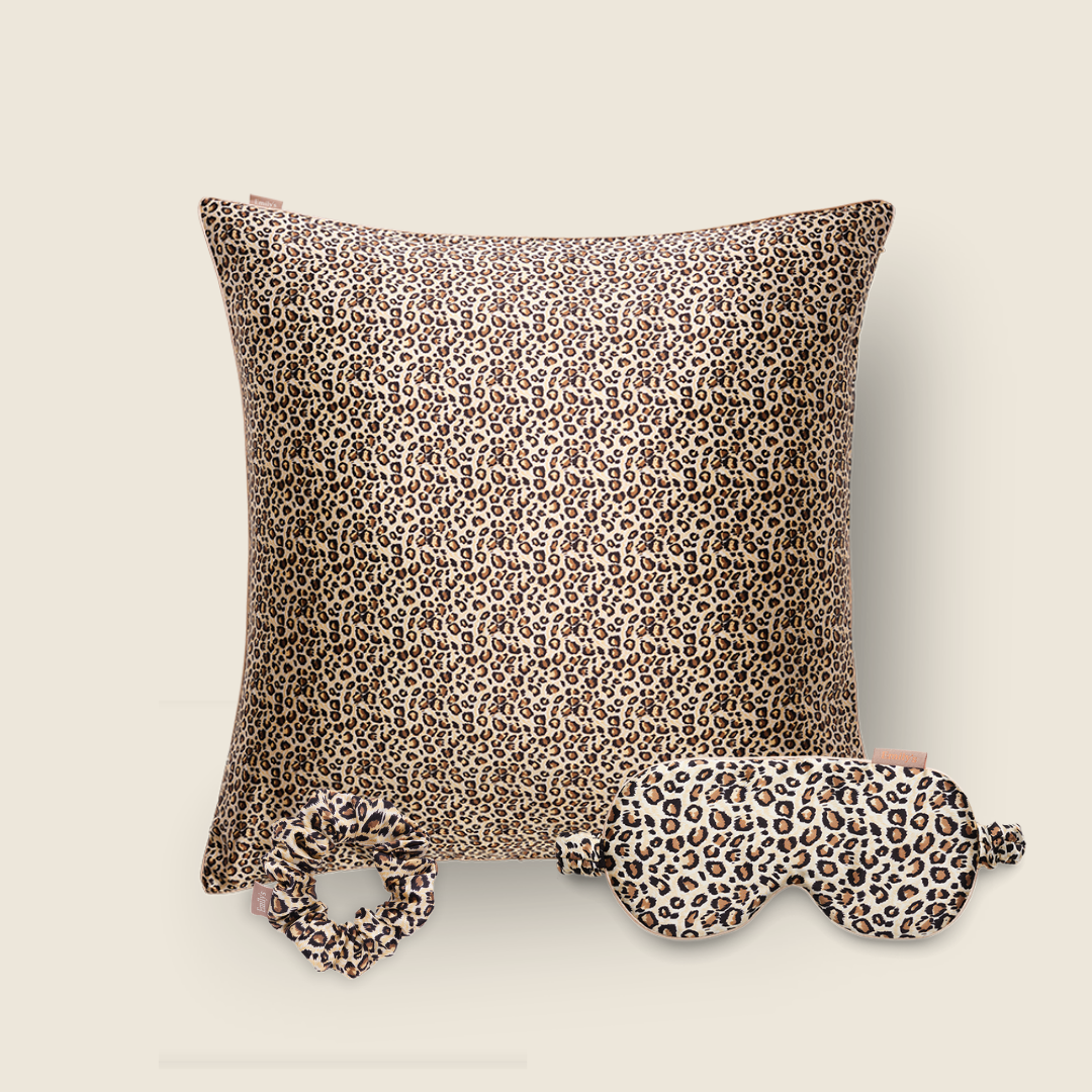 Coffret de Noël - Taie en soie, masque de sommeil, chouchou M - Léopard