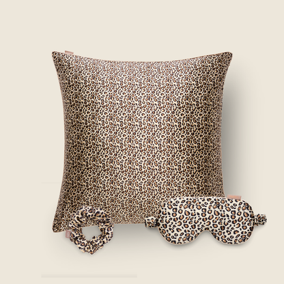 Coffret de Noël - Taie en soie, masque de sommeil, chouchou M - Léopard