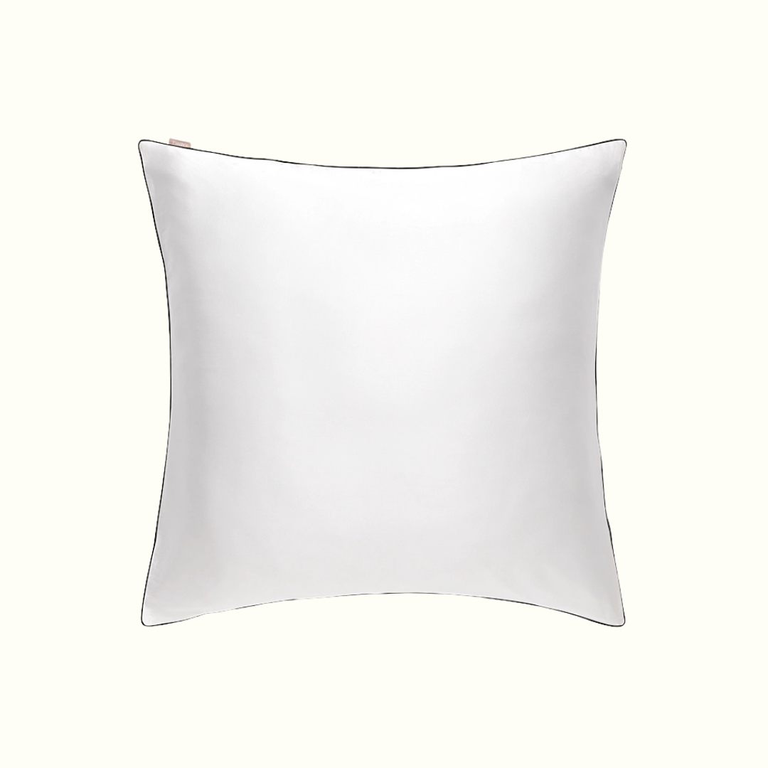100% Pure Mulberry Silk Pillowcase - White Piping Black