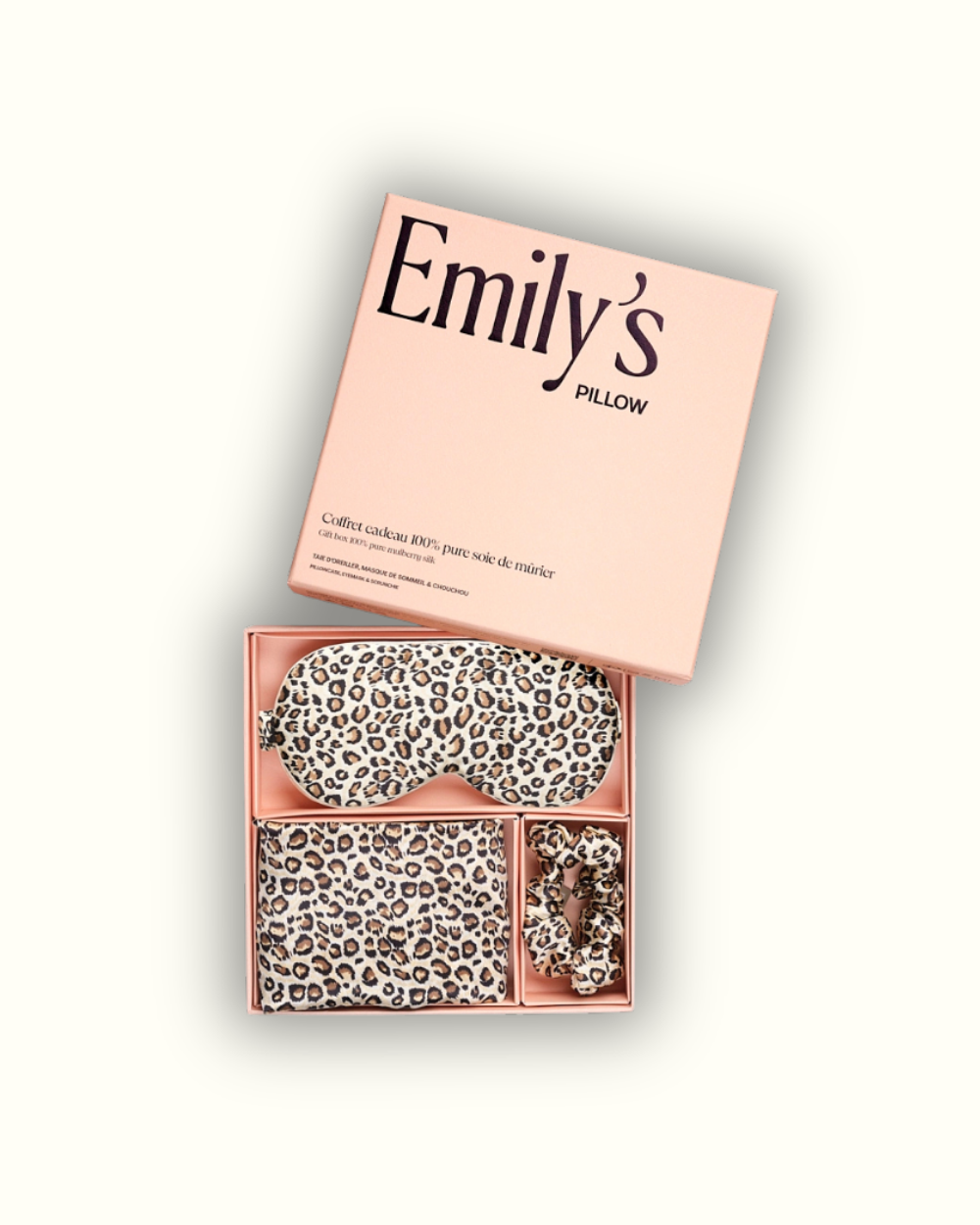 Coffret cadeau - Taie en soie, masque de sommeil, chouchou OFFERT - Léopard