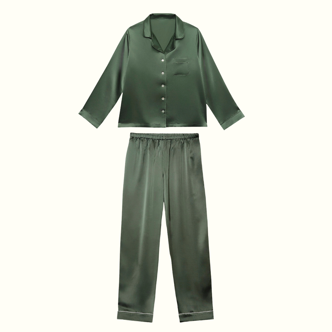 Pyjama 100% pure soie de mûrier - Vert sauge