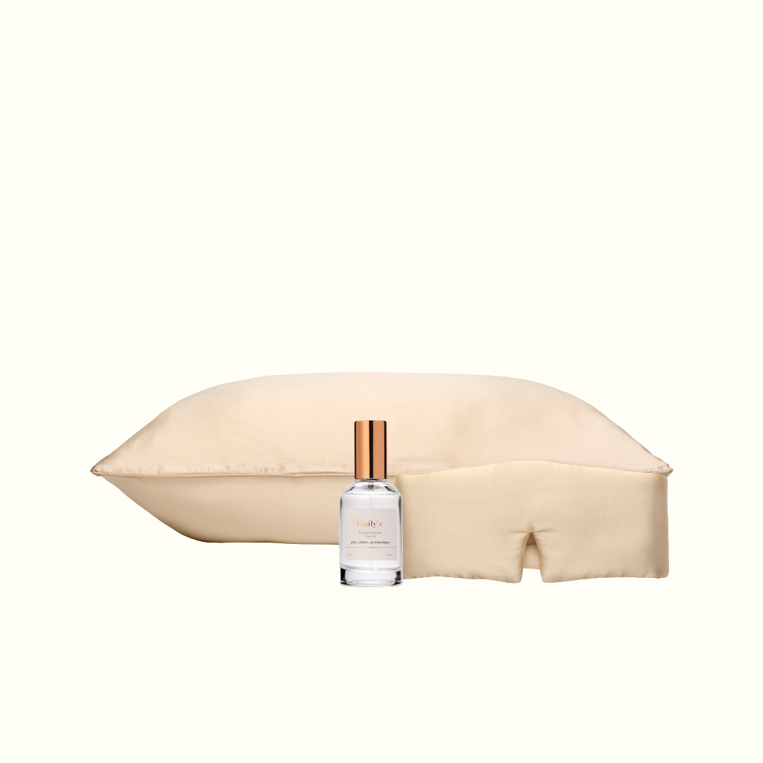 Pack sérénité - Taie en soie, masque de nuit bandeau et brume d&