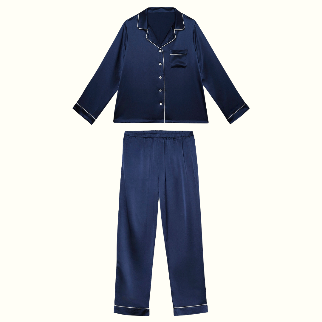 Pyjama 100% pure soie de mûrier - Bleu nuit