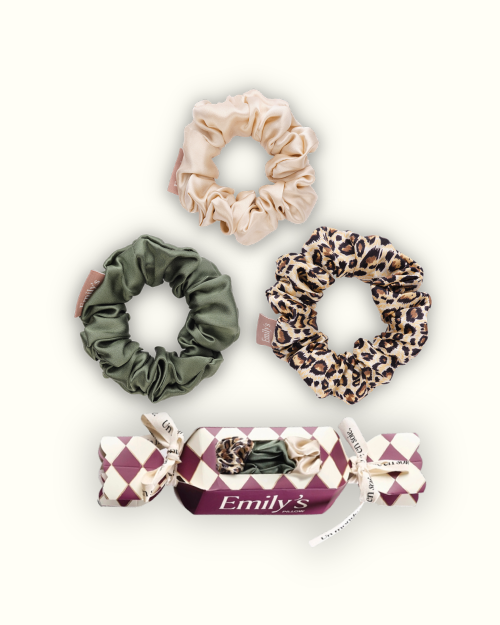Scrunchies Crackers - Trio of Chouchous M - Champagne, Leopard, Sage Green