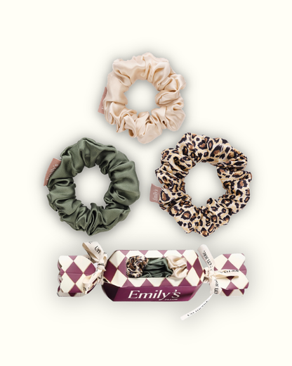 Scrunchies Crackers - Trio of Chouchous M - Champagne, Leopard, Sage Green