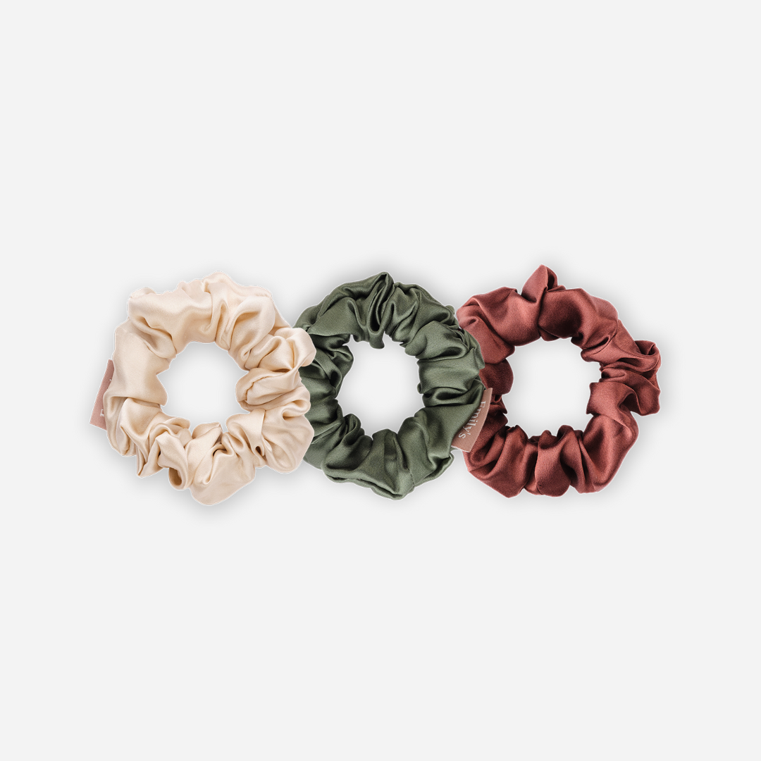 Scrunchie trio (champagne, mocha, sage green) - medium