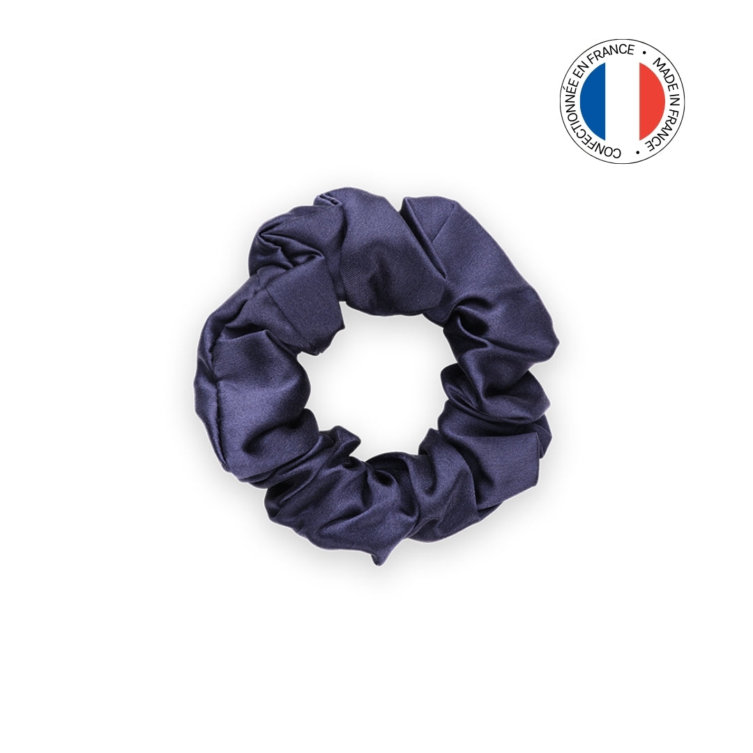 Chouchou 100% soie - Confectionné en France - Bleu Nuit
