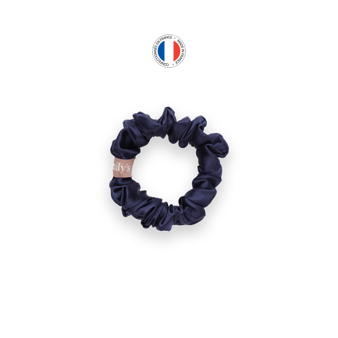 100% silk scrunchie - Made in France - Midnight Blue