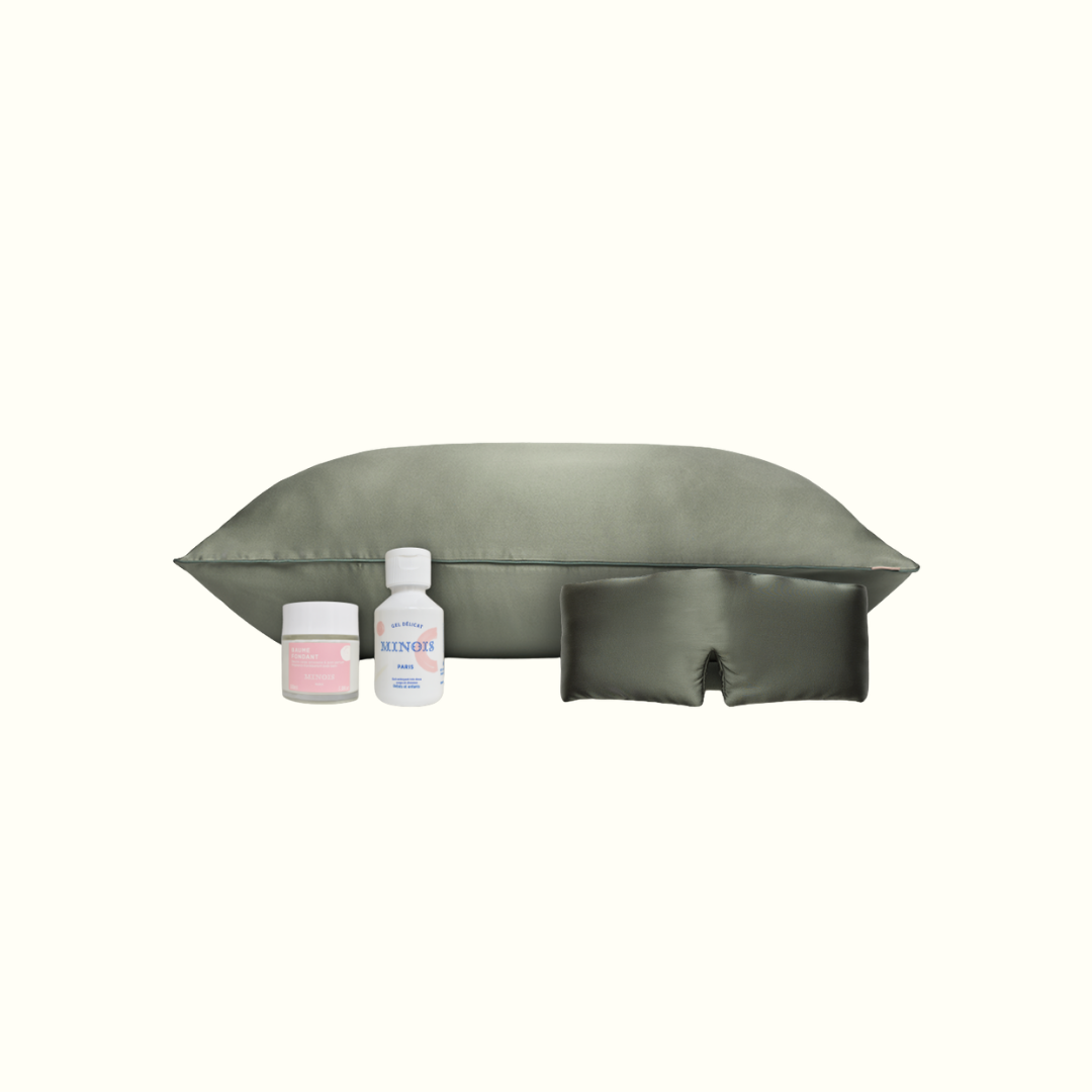 Pack maternité - taie en soie, masque de nuit + gel douche et baume Minois offert