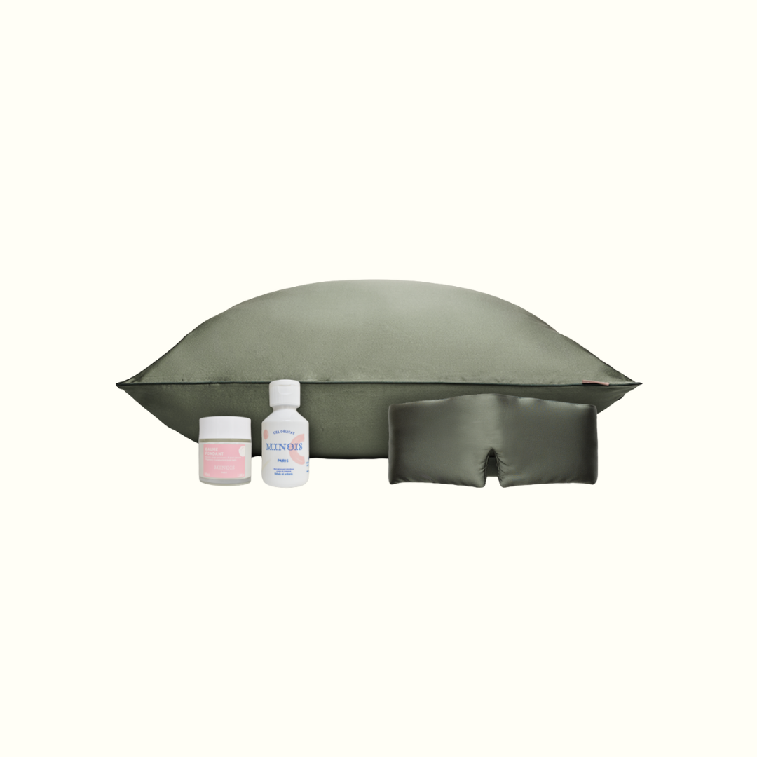 Pack maternité - taie en soie, masque de nuit + gel douche et baume Minois offert