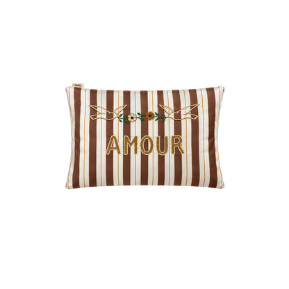 Housse de coussin 100% pure soie de mûrier - Rayures Moka "Amour"