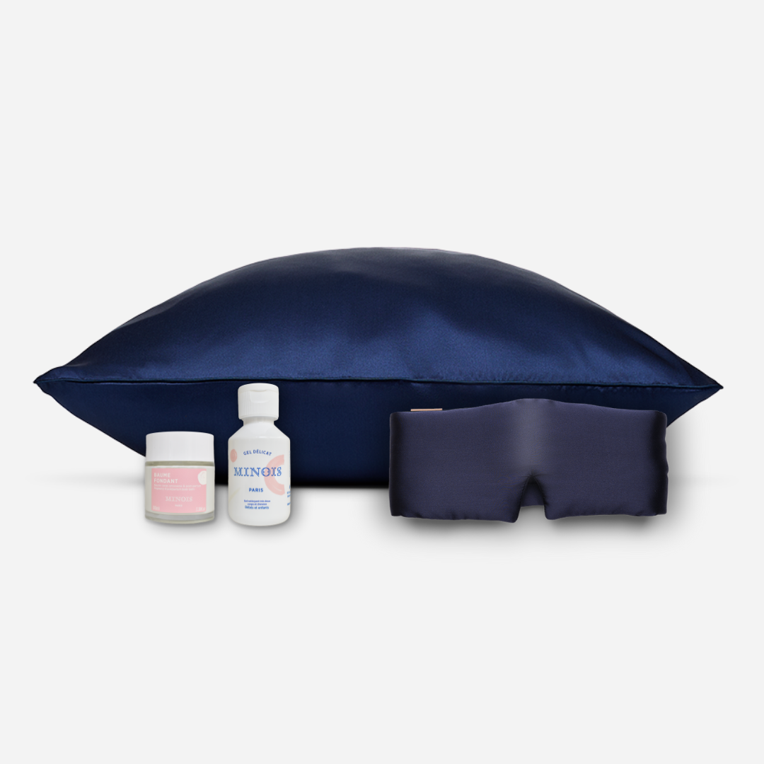 Maternity pack - silk pillowcase, night mask + shower gel and Minois balm