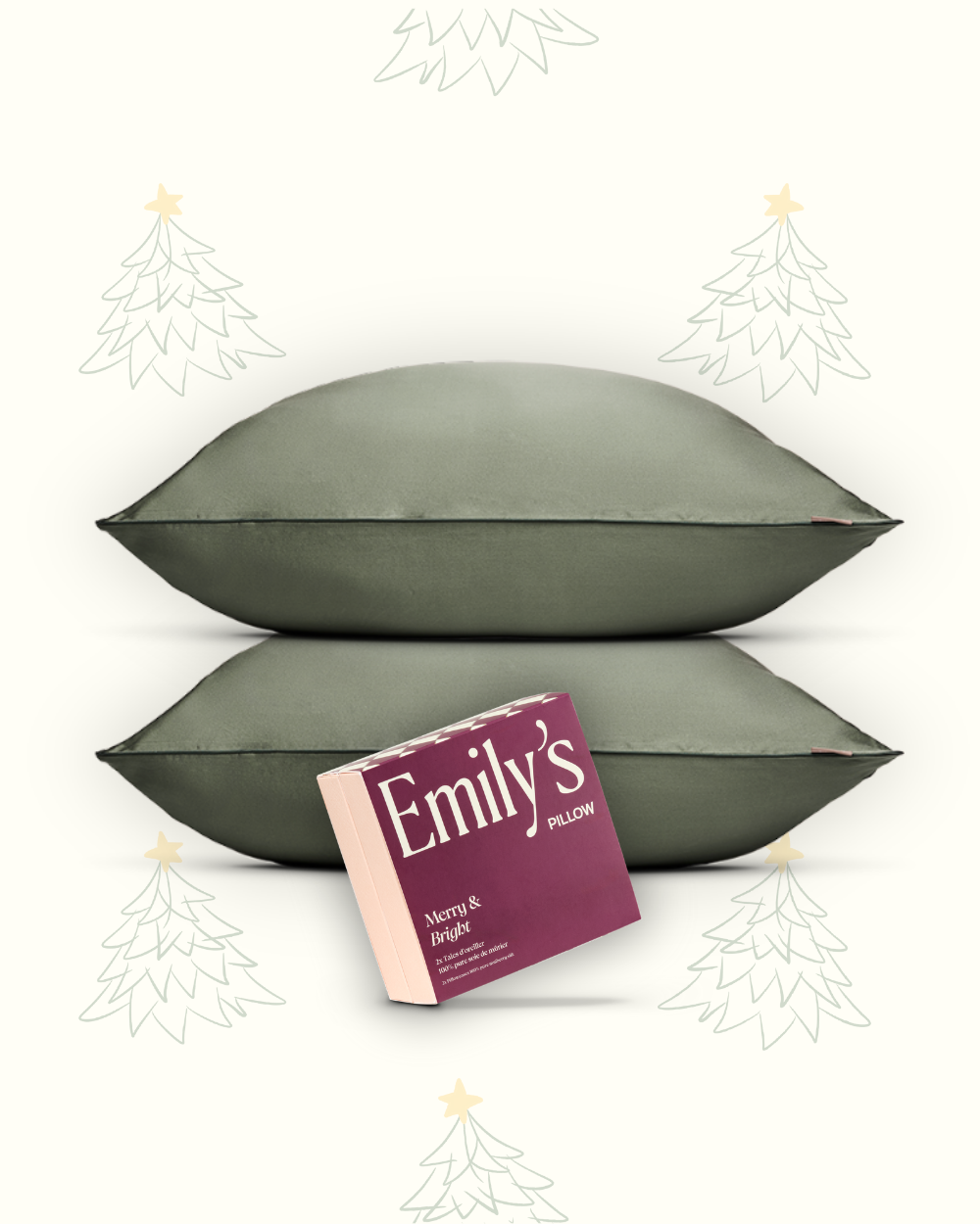 Coffret Duo de Noël - Taies 100% pure soie x2 - Vert Sauge