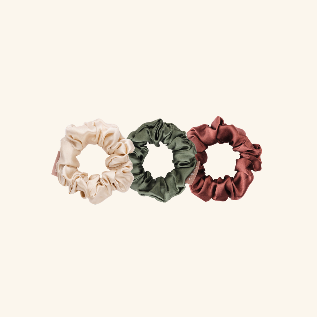 Scrunchie trio (champagne, mocha, sage green) - medium