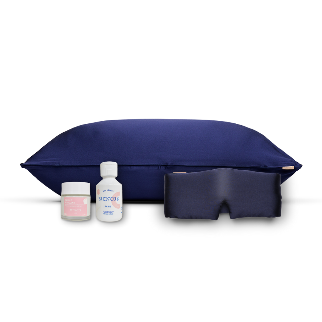 Maternity pack - silk pillowcase, night mask + shower gel and Minois balm