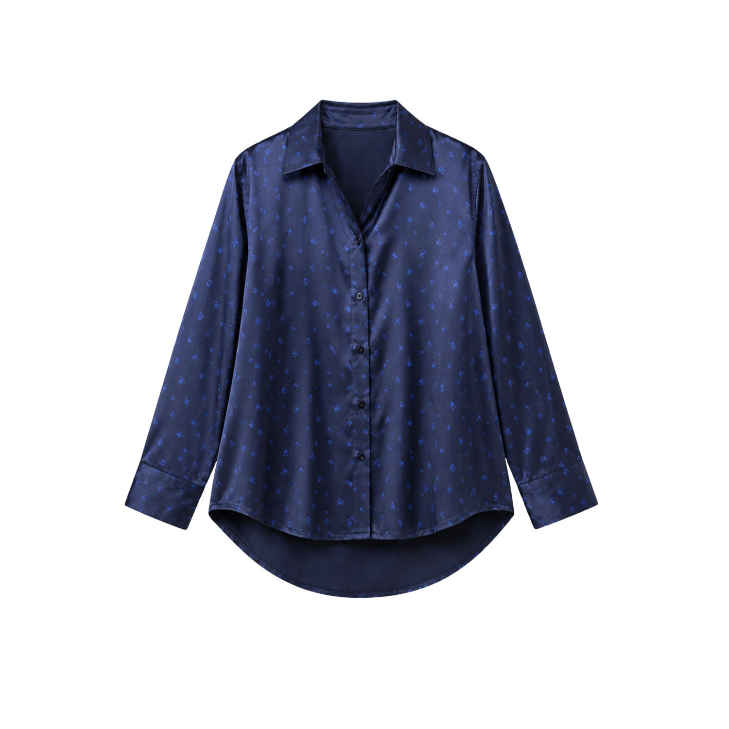 Chemise Oversize 100% pure soie de mûrier - Bleu Nuit Fleuri