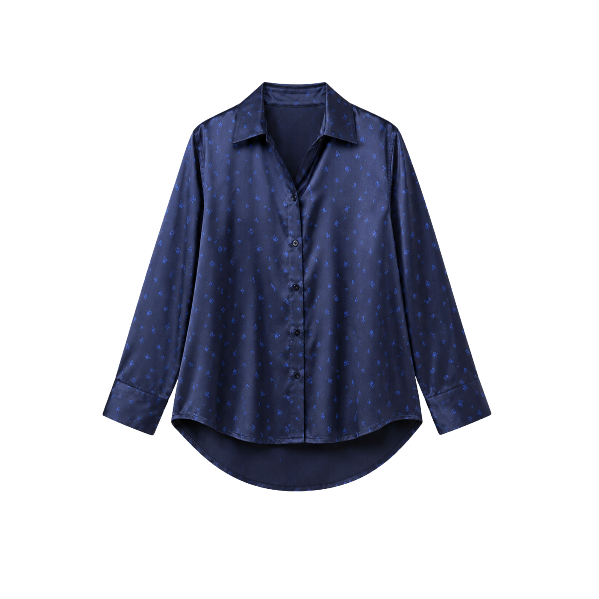 Chemise Oversize 100% pure soie de mûrier - Bleu Nuit Fleuri