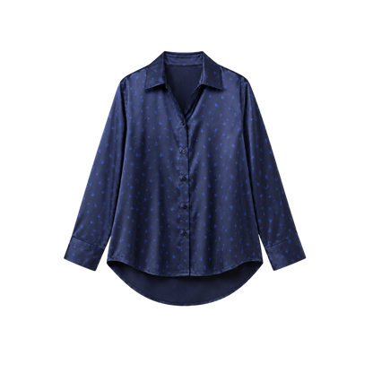 Chemise Oversize 100% pure soie de mûrier - Bleu Nuit Fleuri