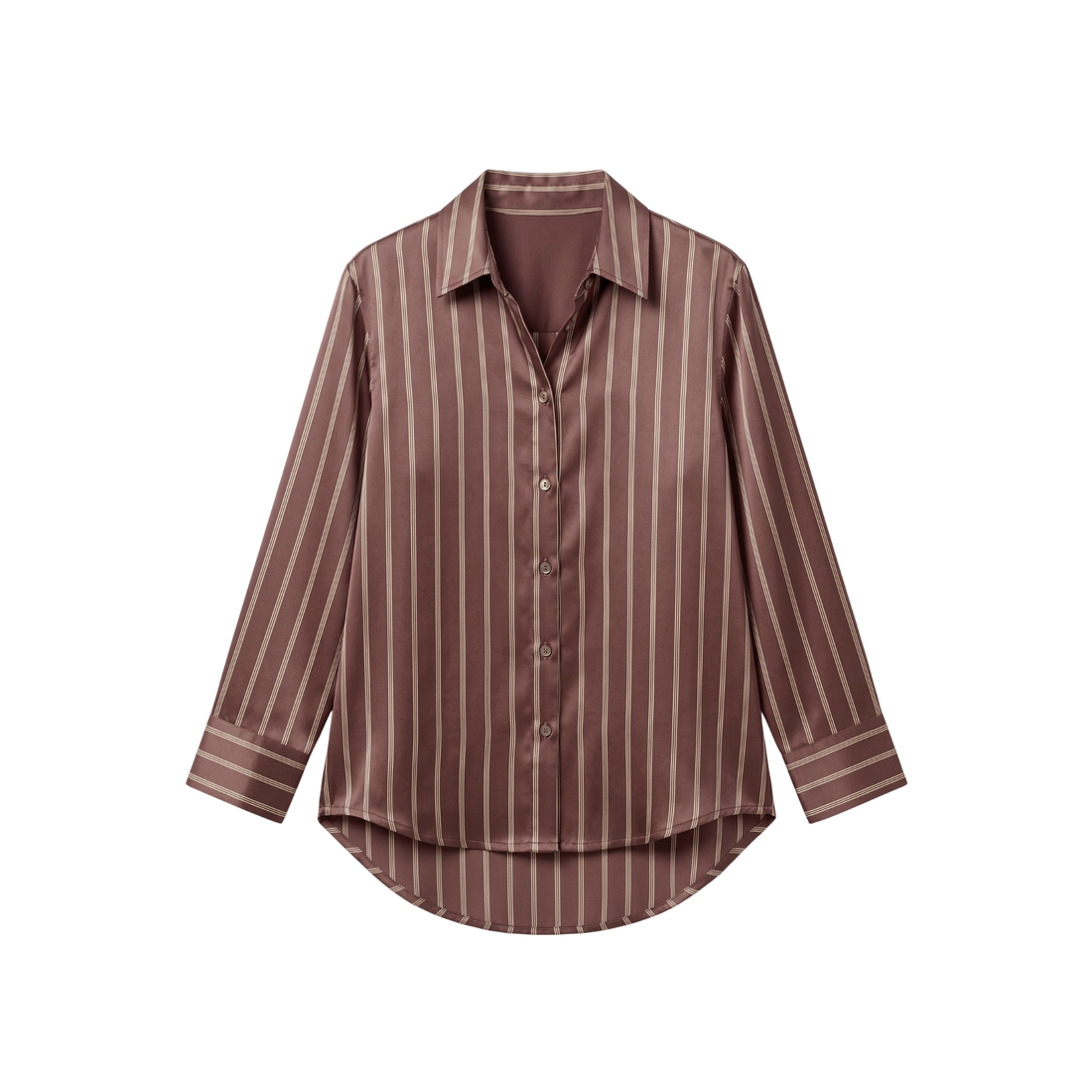 Chemise Oversize 100% pure soie de mûrier - Rayures Marron