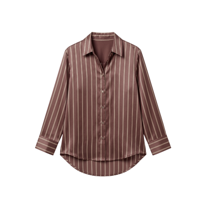 Chemise Oversize 100% pure soie de mûrier - Rayures Marron